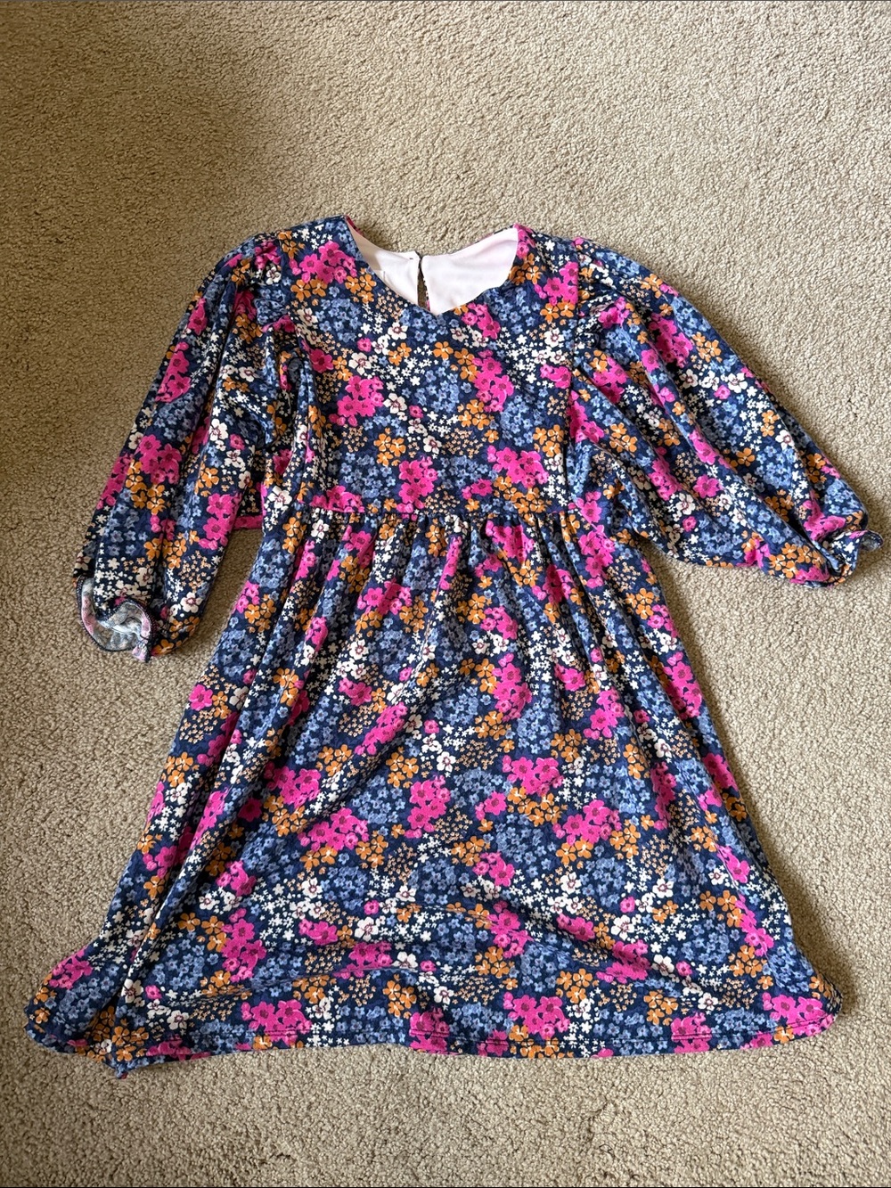 Girls Floral Long Sleeve Navy & Pink Dress, Sz 10